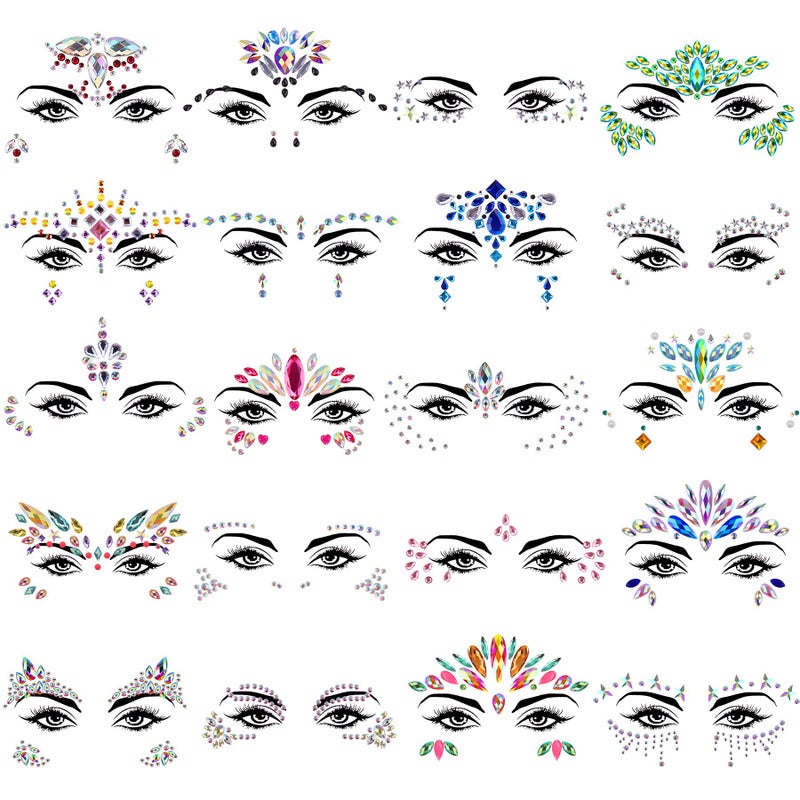 SIQUK 20 Sets Face Jewels Stick on Face Gems Rave Face Jewel Stickers Rhinstone Face Crystal Eye Jewels for Festival Rave Carnival Party - Image 1